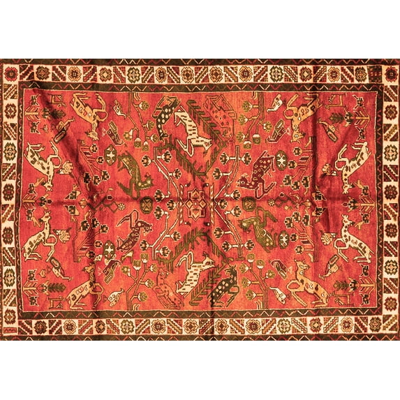 Ahgly Company Indoor Rectangle Animal Orange Traditional Area Rugs, 7' x 9'