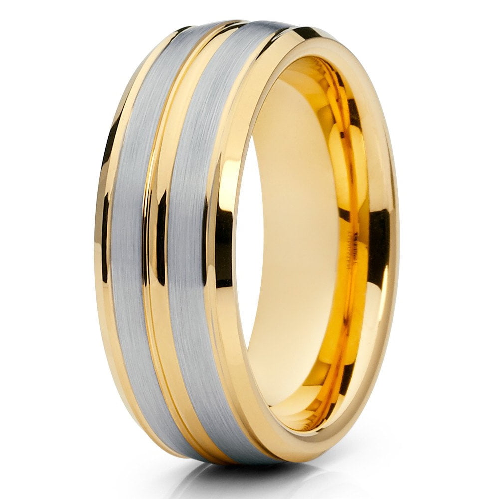 Yellow Gold Tungsten Ring,Men's Tungsten Ring,Tungsten Carbide Ring,8mm