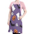 thumbnail image 5 of Purple Halloween Ghosts Skulls and Bats Apron-Garden Aprons for Women with Pockets-Cotton Linen Waterproof Kitchen Cooking Gardening Aprons Adjustable for Kitchen,Cooking,BBQ and Salon 32"x27", 5 of 7