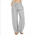 thumbnail image 1 of Pantalones anchos de lino casuales y sueltos para mujer de talla grande de Europa y América, 1 of 5