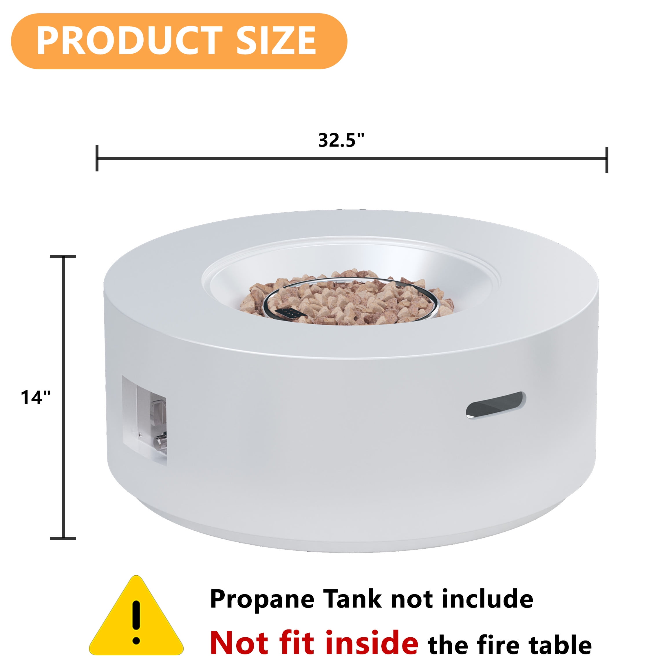Wakeyard 32.5 inch Round Propane Fire Pit Table, 50000 BTU, Includes Lava Rock,White