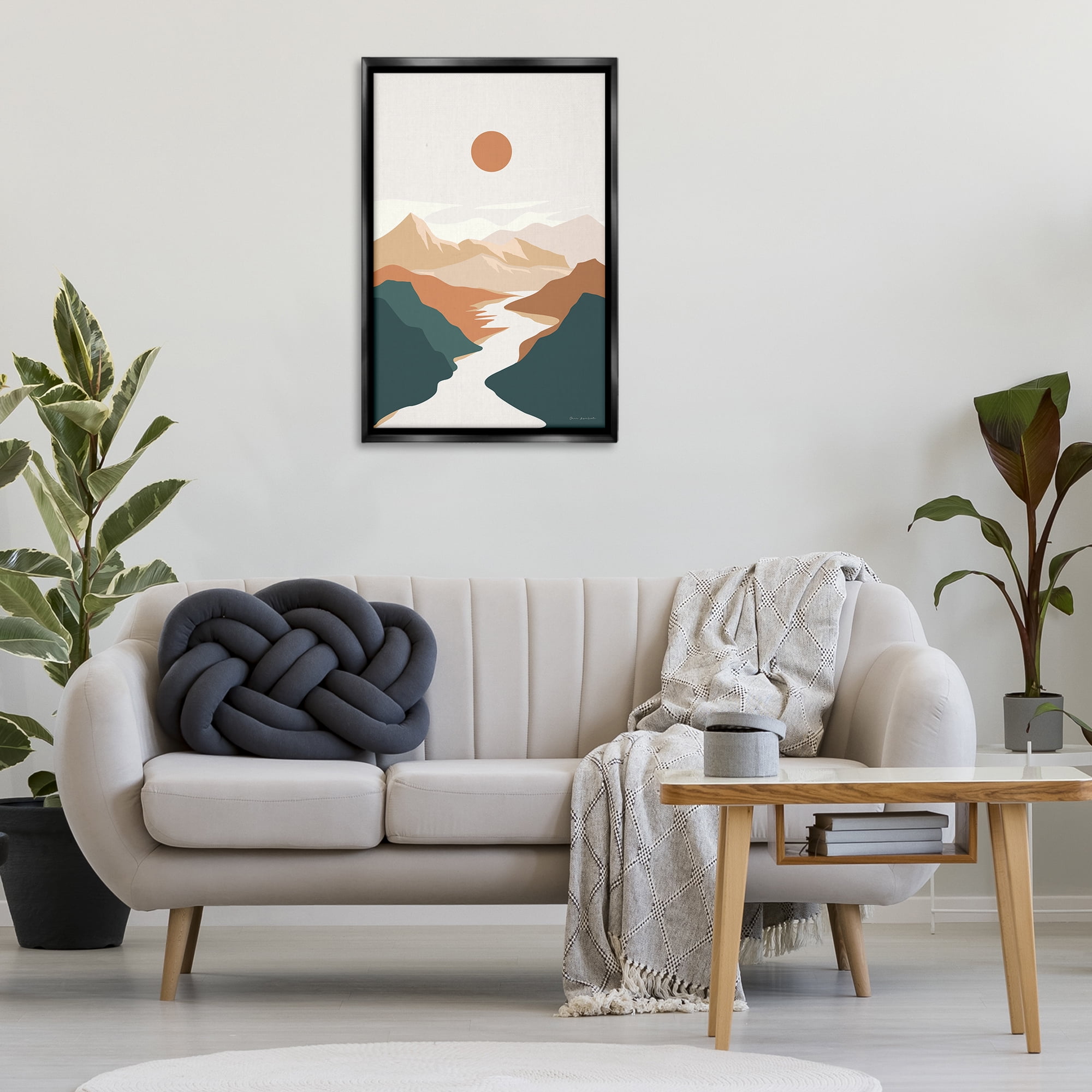 Stupell Industries Boho Mountain Valley Landscape & Nature Painting Black Floater Framed Canvas Art Print Wall Art, 21 x 31