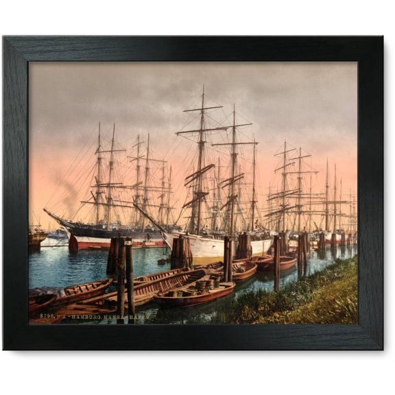 Framed Print: Ships In The Harbor, Hamburg, Germany, circa 1890