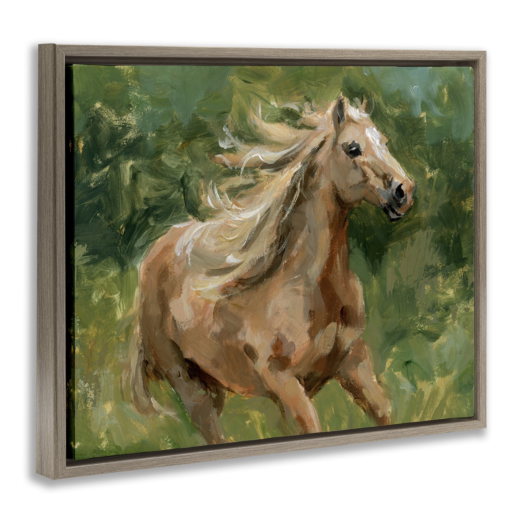 Stupell Industries Dashing Horse in Nature Animals Painting Brown Floater Framed Canvas Art Print Wall Art, 31 x 25
