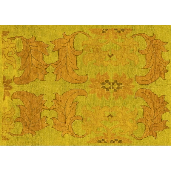 Ahgly Company Machine Washable Indoor Rectangle Abstract Yellow Modern Area Rugs, 3' x 5'