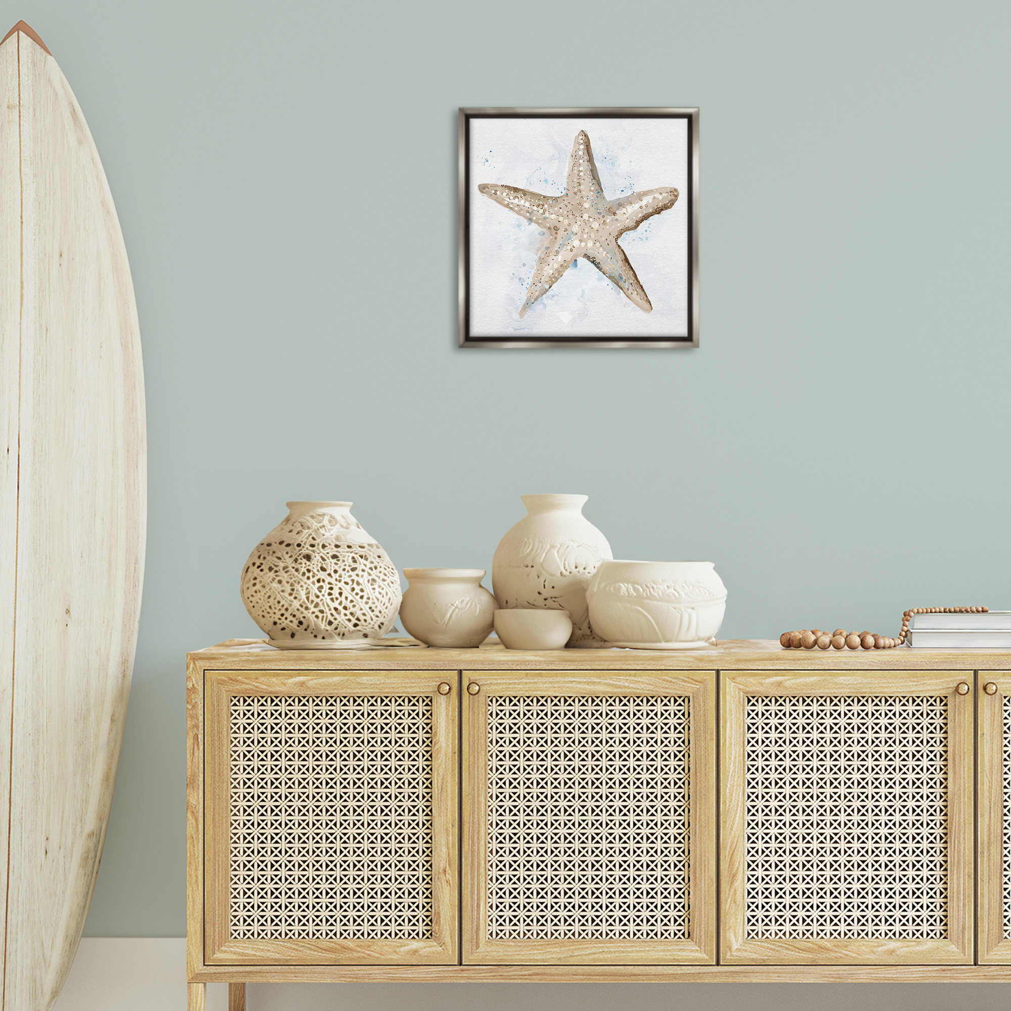 Stupell Industries Bubbly Beige Starfish Animals & Insects Painting Gray Floater Framed Canvas Art Print Wall Art, 18 x 18