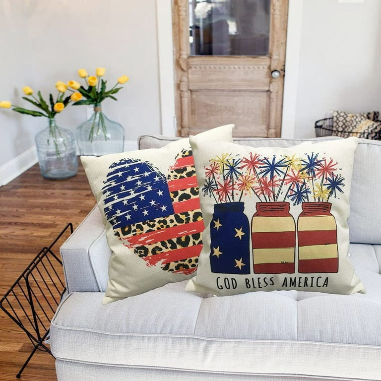4th of July Decorations Pillow Cases,4 Pack 18x18 Independence Day