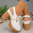 thumbnail image 4 of Heels for Women Closed Round Toe Lug Sole Platform Sandals Trendy Stitching Hook and Loop Casual Slingback Dress Shoes White Size 7, 4 of 7