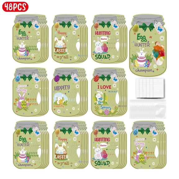 tkerinse 24/48pcs Easter Cards, Easter Candy Cards for Kids Bulk, Candy Jar Paper Card Easters Exchange Card Gifts, Cute Rabbit Basket Stuffers for School Class Classroom Egg Hunt Games Party Favors