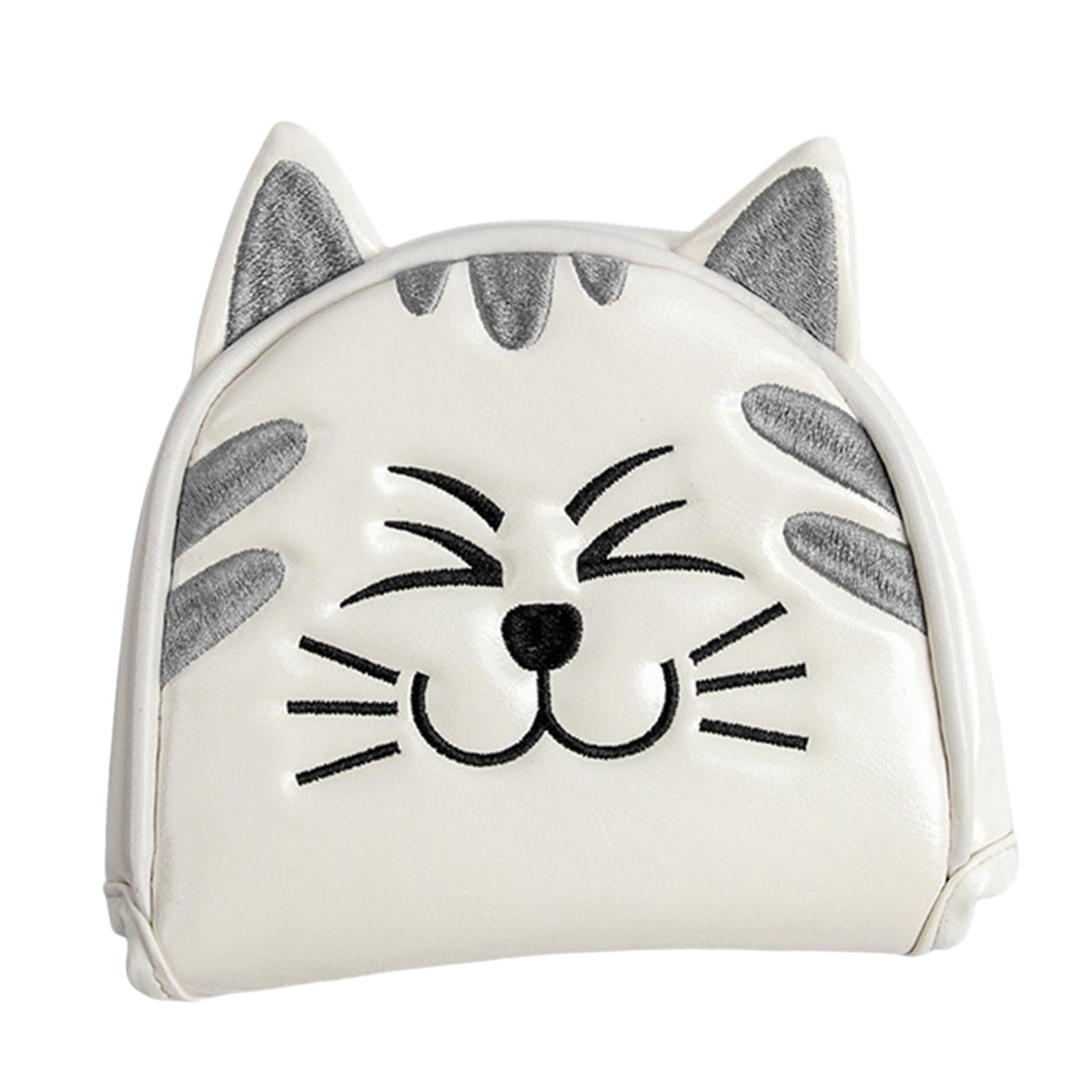 harayaa Golf Club Head Covers Mallet Putter Cat Pattern Accessories Putter Cue Headcover Semicircle White