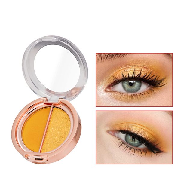 Timipoo Sombra de ojos de doble color, paleta de maquillaje de ojos de alto pigmento, sombra de ojos de metal con brillo mate, sombra de ojos de color resistente al agua y duradera (07 # amarillo aman