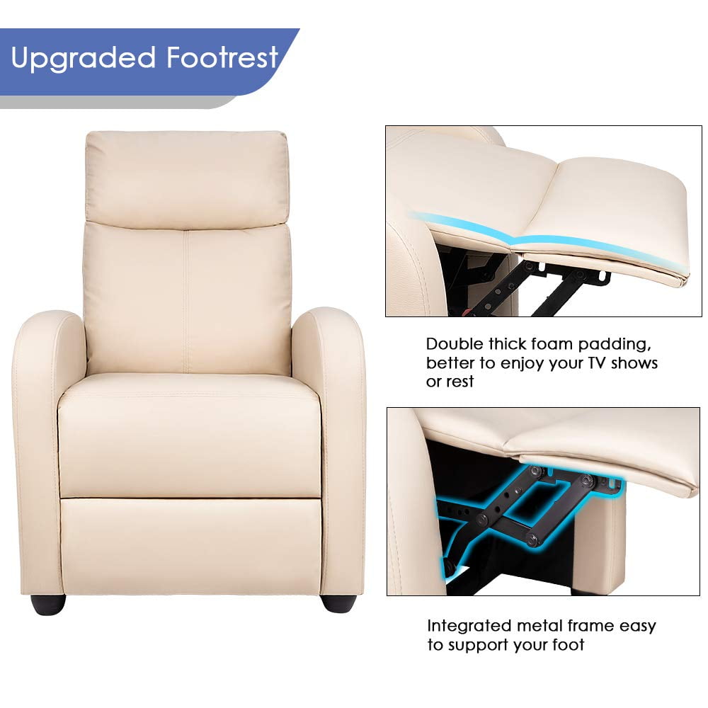 Walnew Single Recliner Thick Padded Push Back Recliner with Faux Leather, Beige