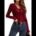 thumbnail image 3 of Blusa de de Encaje para Mujer, Larga, Cuello en V, Transparente, con Encaje Floral. Rojo M, 3 of 7