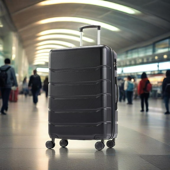 GIANNA 20 Inch Hardside Luggage, Expandable Rolling Luggage with TSA Lock and Spinner Wheels, Black