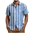 thumbnail image 2 of Tops for Men under $5 Short Sleeve Stripe Turdown Collar Button Up Casual Summer Shirt Blue M, 2 of 5