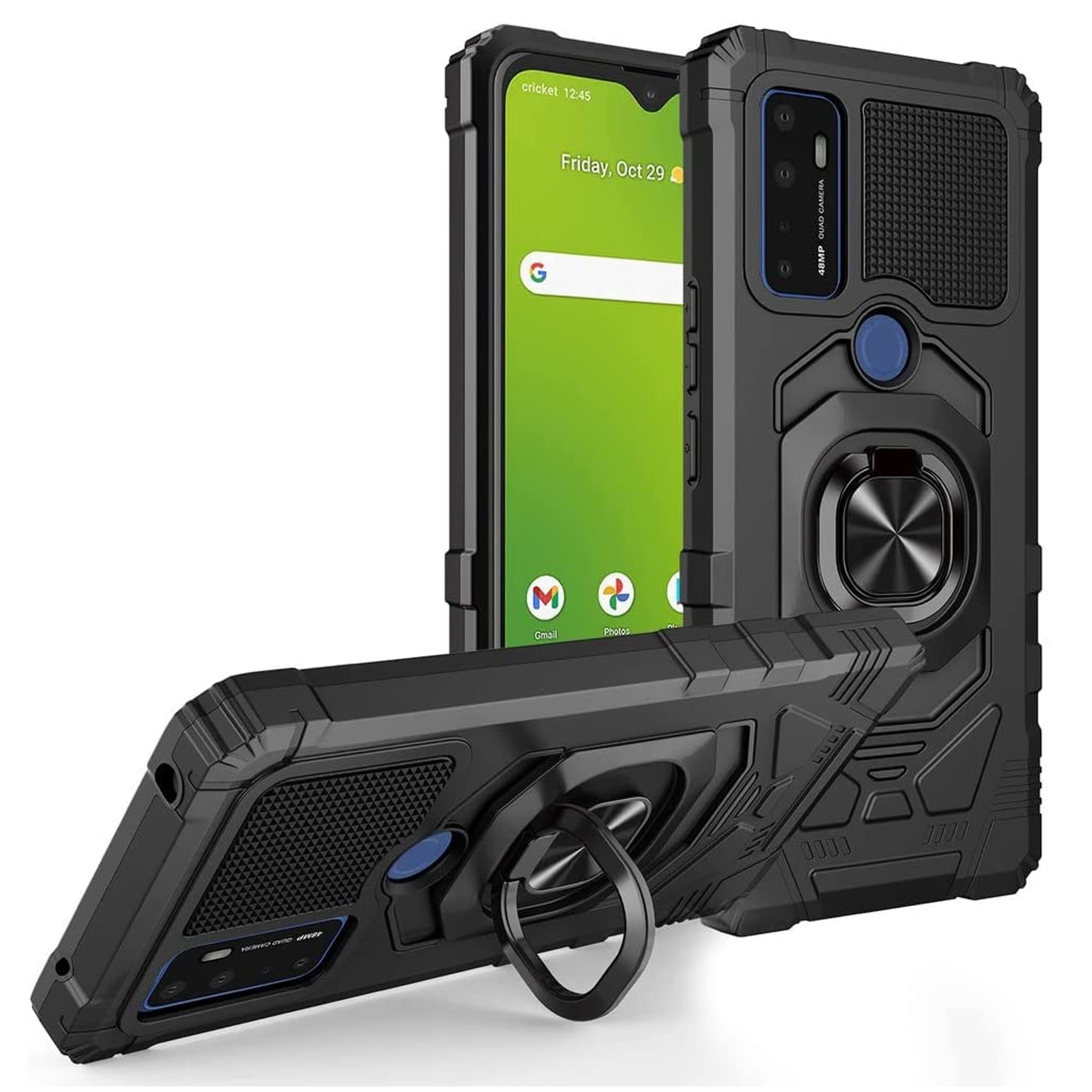 For BLU View 5 2024 Case Hybrid Magnetic Car Mount Ring Kickstand Stand Holder Full-Body Armor Hard Protective [Military Grade] Phone Cover - Black