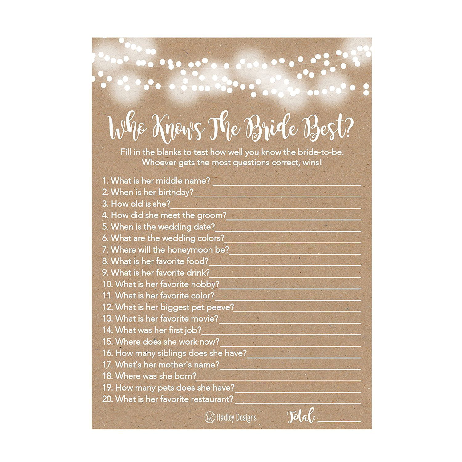 How Well Do You Know The Bride Bachelorette Party Games - Bridal Shower Games Wedding Shower Games 50 Sheets