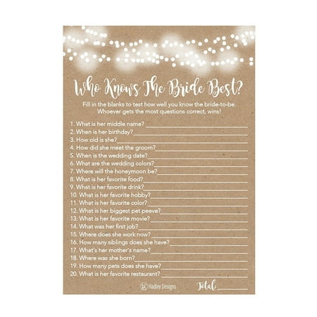 25 Kraft Rustic How Well Do You Know The Bride Bridal Wedding Shower or Bachelorette Party Game, Who Knows The Bride Best Does The Groom? Couples Guessing Question Set of Cards Pack Printed (Best Sherwani Designs For Groom)