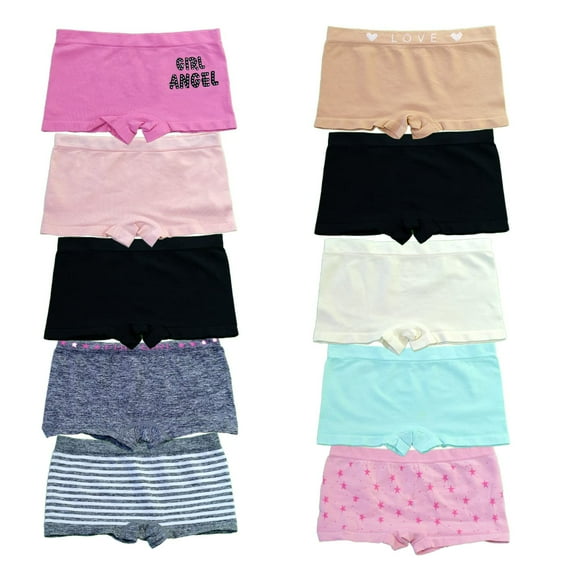 White Ivy Stretchable Boyshort Panties for Young Girls, Boyshort Underwear 10 Pack