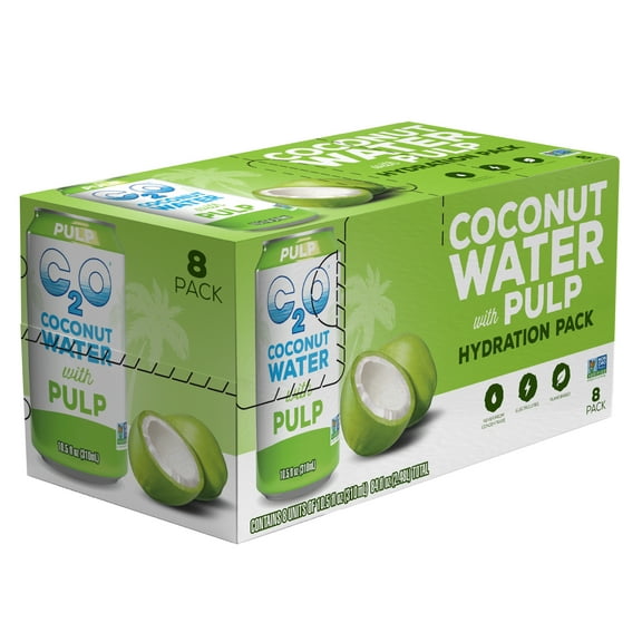 C2O Pure Coconut Water with Pulp, Ready to Drink, 10.5 fl oz, 8 Pack