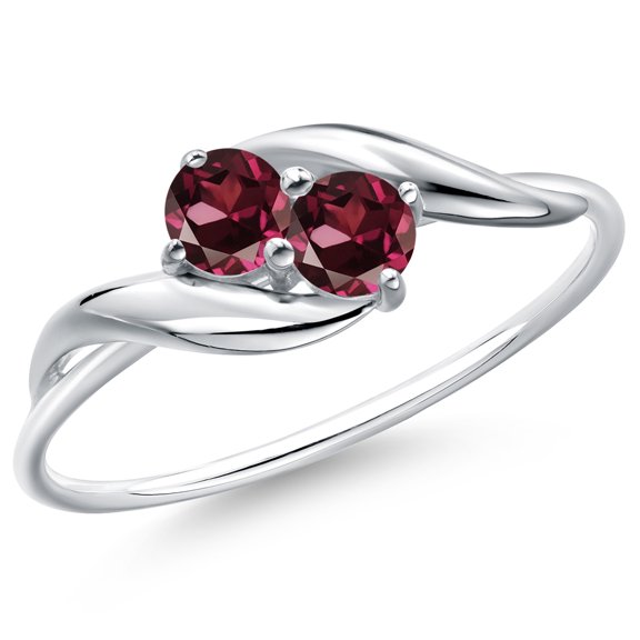 Gem Stone King 10K White Gold Round Red Rhodolite Garnet Ring for Women (0.44 Cttw, Round 3.5MM, Gemstone January Birthstone, Size 8)