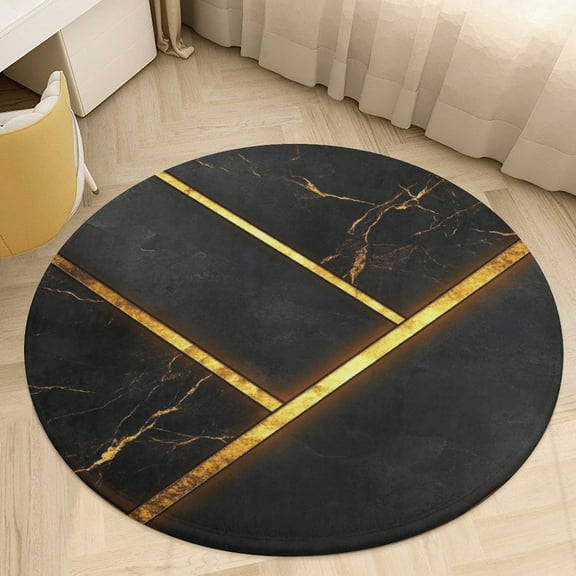 Colorful Marble Black Round Area Rugs for Bedroom Living Room, 4FT Soft Indoor Circle Carpets, Carpet Home Decor Floor Mat