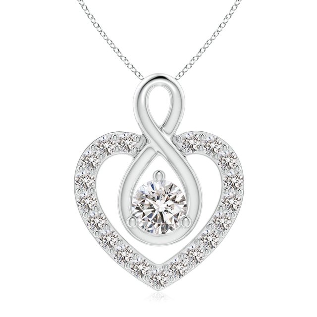 Angara Natural Diamond Necklace - Diamond Heart Pendant with Infinity Loop in 14K White Gold for Women