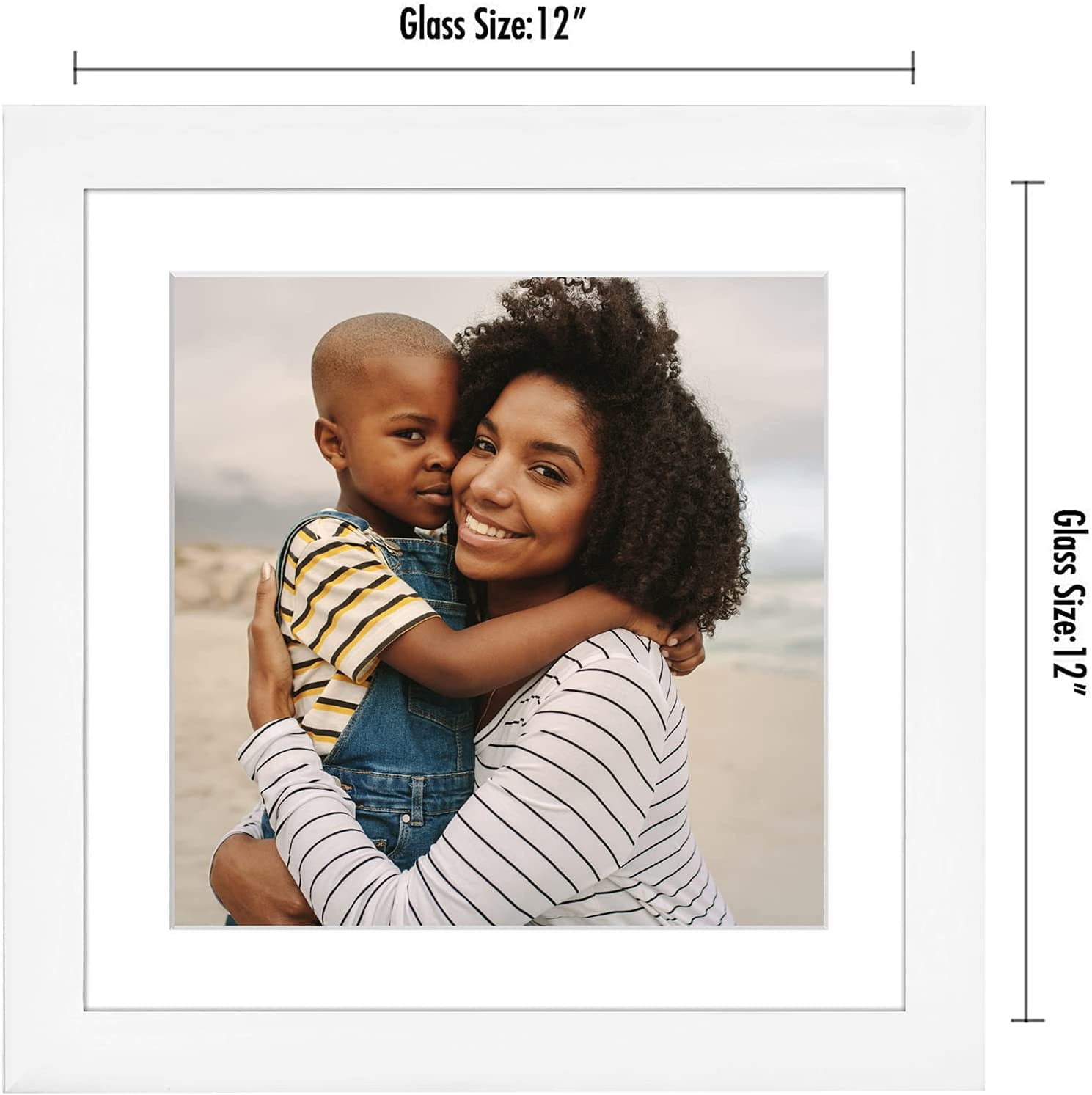 Americanflat 12x12 Picture Frame in White - Displays 8x8 With Mat and 12x12 Without Mat - Composite Wood with Shatter Resistant Glass - Horizontal and Vertical Formats for Wall