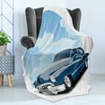 thumbnail image 4 of Cars Soft Flannel Fleece Blanket, Old Timer Vintage Automobile Collector's Revival Nostalgia American Culture, Cozy Plush for Indoor and Outdoor Use, 70" x 90", Blue Pale Blue Black, by Ambesonne, 4 of 5