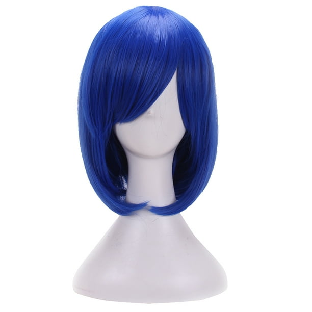 Women Girls Blue Synthetic Wig Cosplay Fake Hair wig blue Heat