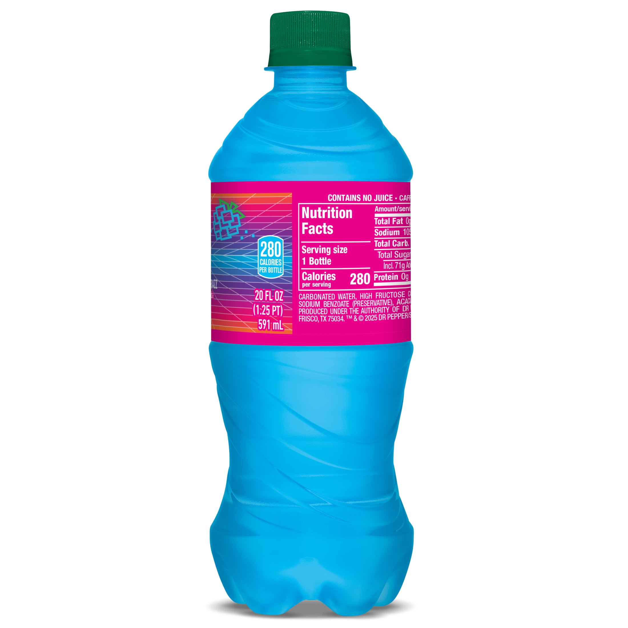 Crush Caffeine Free Back to the 80's Electric Blue Razz Soda Pop, 20 fl oz, Bottle