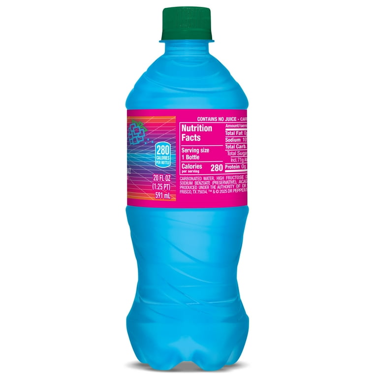 Crush Caffeine Free Back to the 80's Electric Blue Razz Soda Pop, 20 fl oz,  Bottle