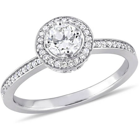 Miabella 1/2 Carat T.W. Diamond 14kt White Gold Halo Engagement Ring