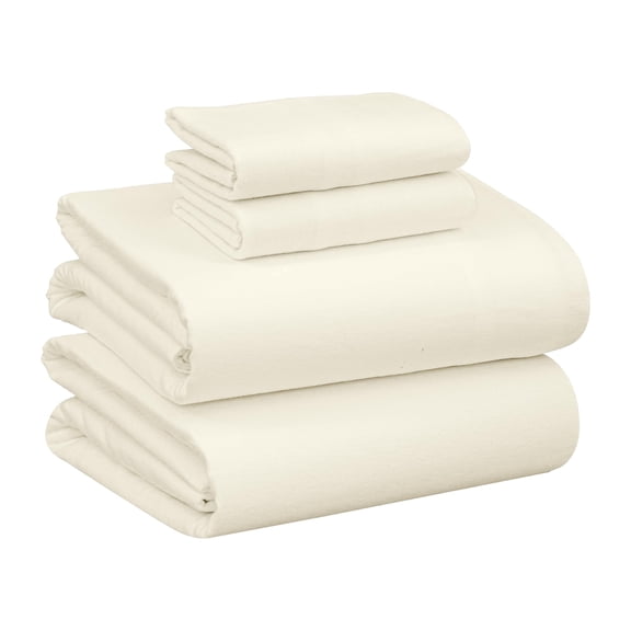 RUVANTI 100% Cotton Flannel Sheets Full Size - 4 Piece Warm, Soft & Breathable, Deep Pocket, Double Brushed Cozy All Season Bedding Set, Ivory