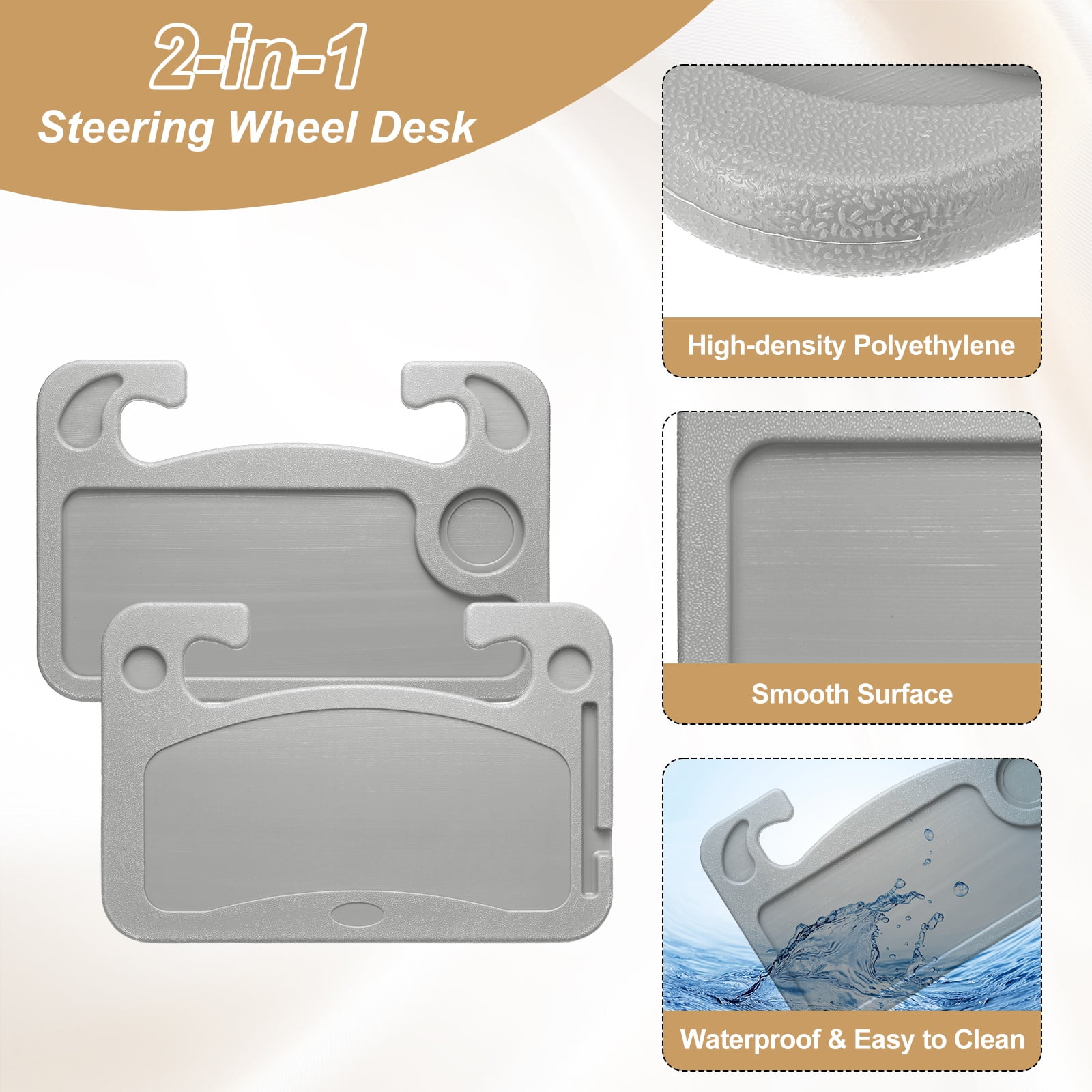 Uxcell 2 in 1 Car Steering Wheel Tray Car Food Trays Auto Steering Wheel Under Table Desk for Eating Food Drink Laptop Writing Work, Grey