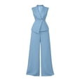 thumbnail image 4 of Women's 2 Piece Outfit Sleeveless Blazer Vest and Wide Leg Pants Sets V Neck Tailored Suit Set Business Casual Outfit for Work office Wear Light Blue, 4 of 8