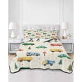 thumbnail image 2 of Quilts Twin Size Bedding Set, Beige Cartoon Truck Lightweight Quilted Comforter, Funny Cute Colorful Car Tree Polka Dot Soft Reversible Bedspread Coverlet with Pillow Covers for All Season, 68" x 86", 2 of 7