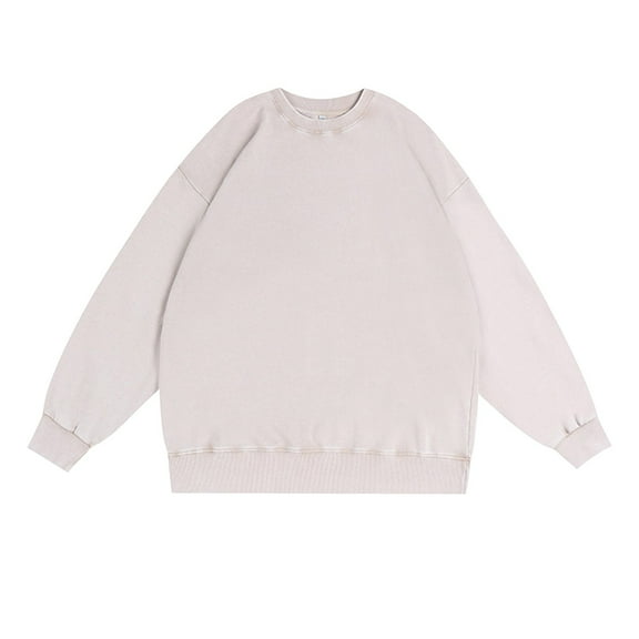 XAOWF Men'S Distressed Sweatshirt Solid Color Round Neck Washed Vintage Oversized Loose Fit Drop Sleeve Stylish Pullover Street Style 2025 Autumn Comfort Breathable Tops