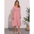 thumbnail image 4 of DARING DIVA Smocked Dress Puff Sleeve Square Neck Gingham Dresses L Red, 4 of 5
