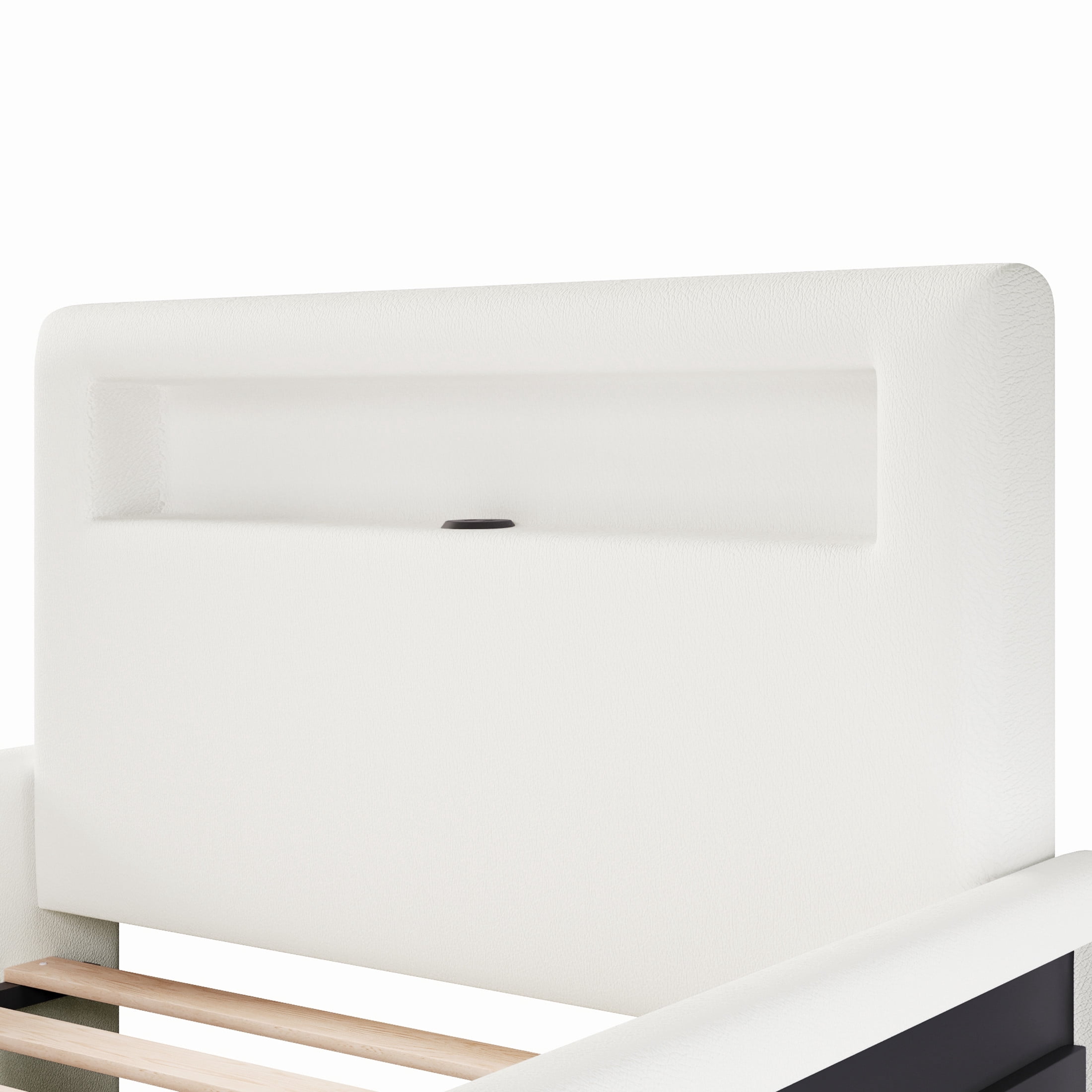 Noble House Twin Size Upholstered Platform Bed with Storage Drawer, LED Light Strip and USB Charging Port, White