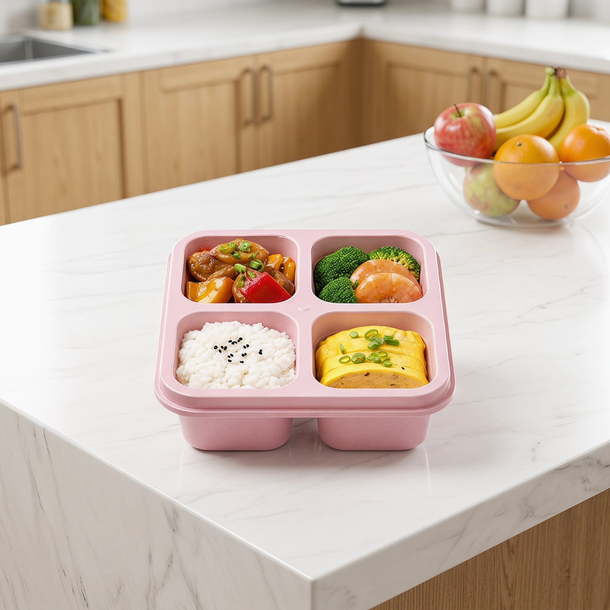 Unique Bargains 4-Compartment Leak-Proof Meal Lunch Bento Box for Work Pink