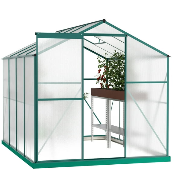 Heavy Duty Polycarbonate Greenhouse, 6'x8', For All Seasons, Ventilation System, Easy Installation Backyard Greenhouse 4mm Twin Panels, Aluminum Frame, Effective Drainage