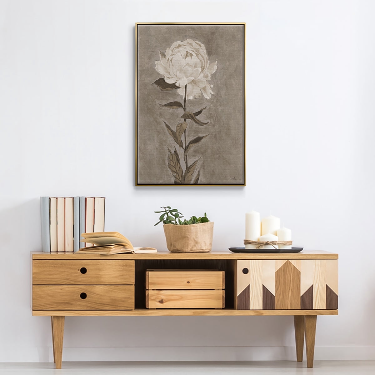 Pretty as a Peony I Framed Premium Gallery Wrapped Canvas - Ready to Hang - 25 x 37 - Gold Floating Frame