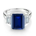thumbnail image 2 of Gem Stone King 925 Sterling Silver 3-Stone Ring Set with Octagon Blue Simulated Sapphire and Moissanite (7.86 Cttw, Size 9), 2 of 3