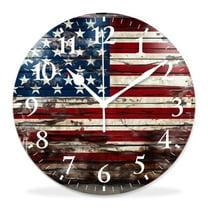 10 Inch Wall Clock Battery Operated Silent Clock Decorative for Office, Kitchen, Outdoor, Living RoomRetro Vintage Grunge American Flag Patriotic Usa Design Print Picture