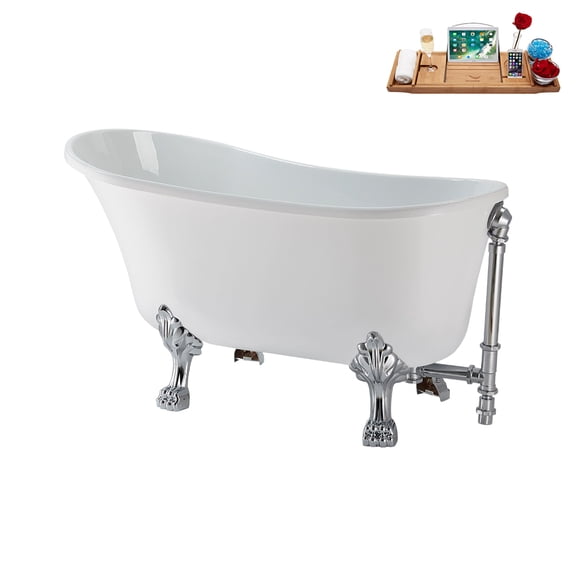 51'' Streamline N372CH-CH Soaking Clawfoot Tub and Tray with External Drain