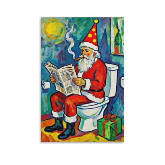 Bathroom Decor Wall Art Vintage Christmas Santa Picture Room Aesthetic Poster Print Art Wall Painting Canvas Posters Gifts Modern Bedroom Decor 24x36inch(60x90cm)