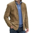 thumbnail image 3 of Men's Casual Cuban Collar Work Jacket - Retro Lapel Suit Style for Autumn Winter Business Casual, Social Gatherings, and Christmas Celebrations,Brown,L, 3 of 6