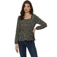 thumbnail image 1 of Blusa Floral De Manga Larga Con Cuello Cuadrado Y Peplum Para Mujer Con Cinturón Negro flores XS Allegra K, 1 of 5