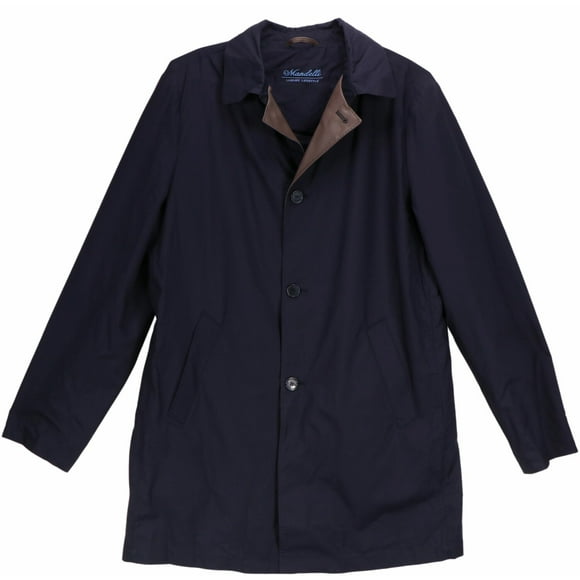 Mandelli Manteau Trench de Luxe Style de Vie pour Homme Bleu W Brun avec Garniture en Cuir et Revers Li Jacket - 42 US / 52 EU